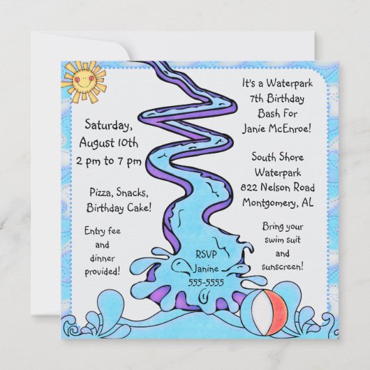 Waterpark Fun Gepersonaliseerd uitnodiging van Bir (Achterkant)