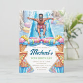 Waterpark Fun Teen Summer Slide Party Birthday Kaart (Staand voorkant)