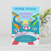 Waterpark Girl Swimming Birthday Party Invitation Kaart (Staand voorkant)