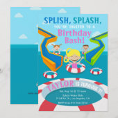 Waterpark Girl Swimming Birthday Party Invitation Kaart (Voorkant / Achterkant)