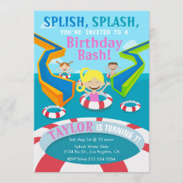 Waterpark Girl Swimming Birthday Party Invitation Kaart