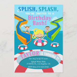 Waterpark Girl Swimming Birthday Party Invitation Kaart
