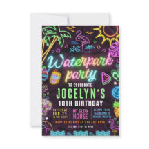 Waterpark Glow-feest Bewerkbare Uitnodiging