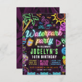 Waterpark Glow-feest Bewerkbare Uitnodiging (Voorkant / Achterkant)