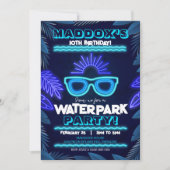 Waterpark Party Invitation Neon Boy Summer Kaart (Voorkant)