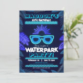 Waterpark Party Invitation Neon Boy Summer Kaart (Staand voorkant)