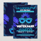 Waterpark Party Invitation Neon Boy Summer Kaart (Voorkant / Achterkant)