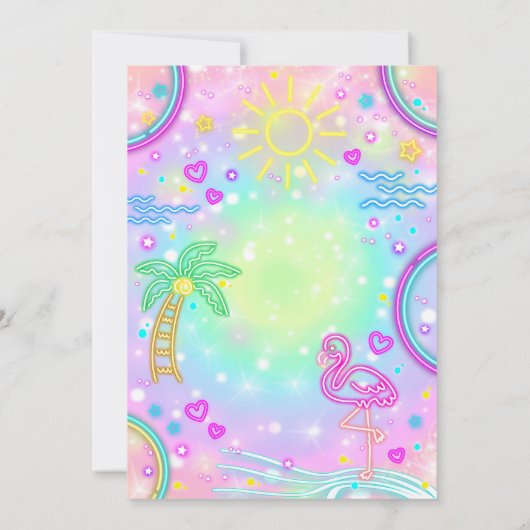 Waterpark Party Uitnodiging Neon Rainbow Water Par (Achterkant)