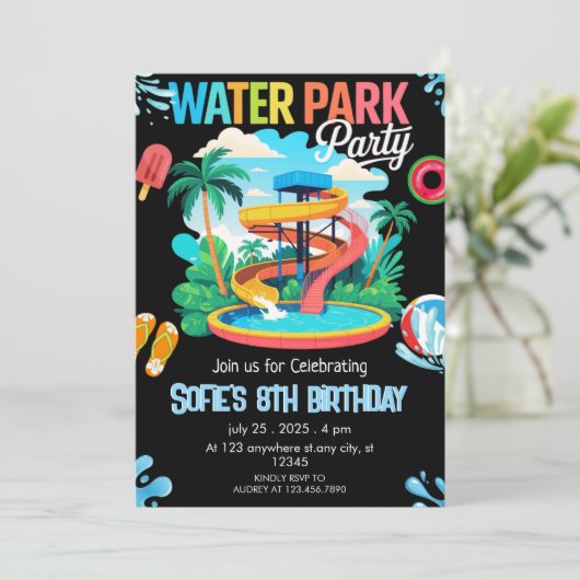 Waterpark Pool Party Verjaardag Kaart (Staand voorkant)