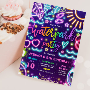 Waterpark Splash Pad Birthday Party Tie Dye Glow Kaart