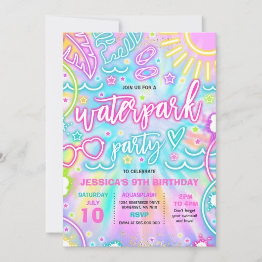 Waterpark Splash Pad Verjaardagsfeestje Tie Dye Gl Kaart (Voorkant)