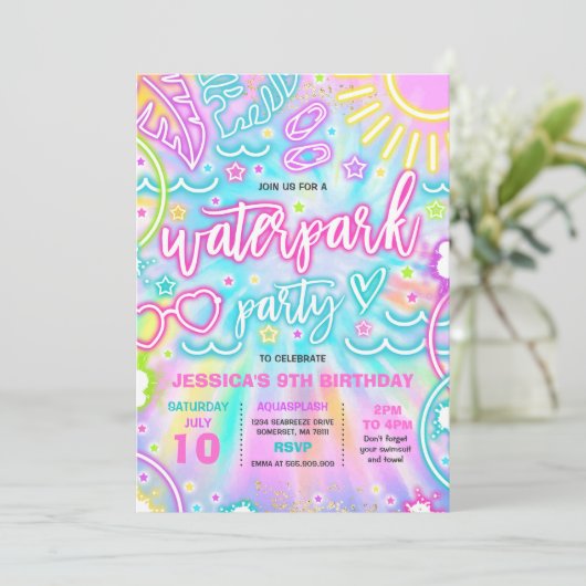 Waterpark Splash Pad Verjaardagsfeestje Tie Dye Gl Kaart (Staand voorkant)