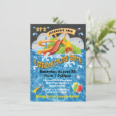 Waterpark Waterslide Pool Party Birthday Invite Kaart (Staand voorkant)