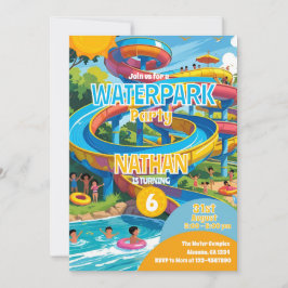 Waterpark Waterslide Pool Party Birthday Invite Kaart