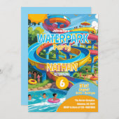 Waterpark Waterslide Pool Party Birthday Invite Kaart (Voorkant / Achterkant)