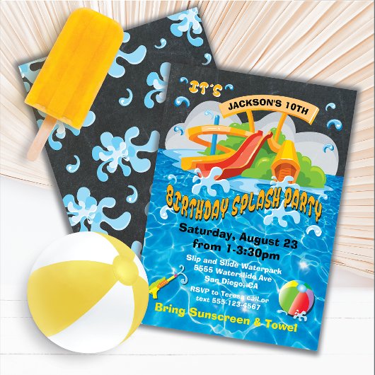 Waterpark Waterslide Pool Party Birthday Invite Kaart
