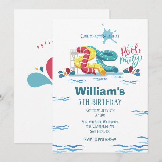 Waterpark Waterslide Zwembad Party Verjaardag Kaart (Voorkant / Achterkant)