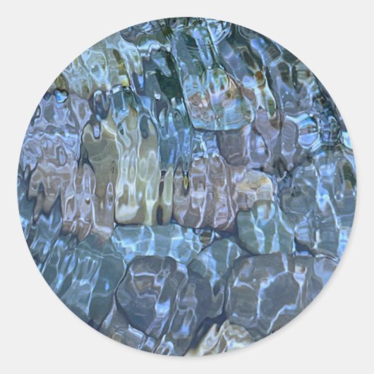 Waterpatroon riviergesteente rimpelende waterstroo ronde sticker (Voorkant)