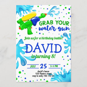 Waterpistool zomer zwembadfeestje jongens verjaard kaart