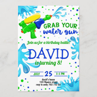 Waterpistool zomer zwembadfeestje jongens verjaard kaart