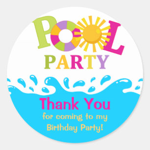 Waterplash Girl Pool Party Dank je wel Ronde Sticker