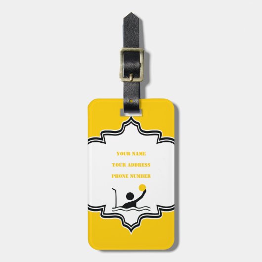 Waterpolospeler zwart silhouet, aangepast bagagelabel (Voorkant verticaal)