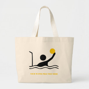 Waterpolospeler zwart silhouet, aangepast grote tote bag