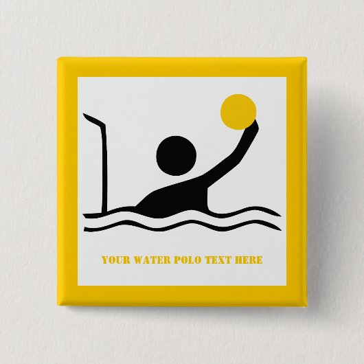 Waterpolospeler zwart silhouet, aangepast vierkante button 5,1 cm (Voorkant)