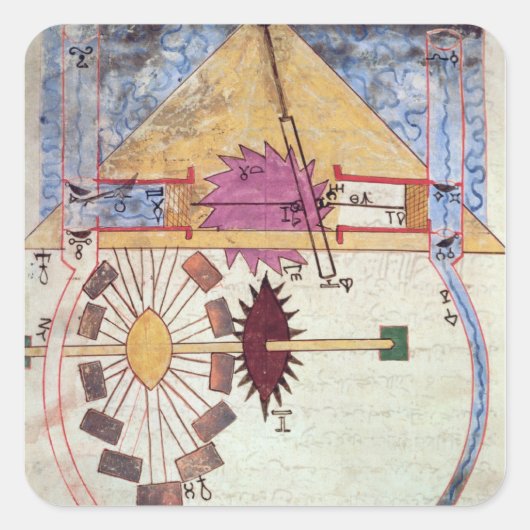 Waterpomp uit het 'Boek van de Ingenieure Kennis' Vierkante Sticker (Voorkant)