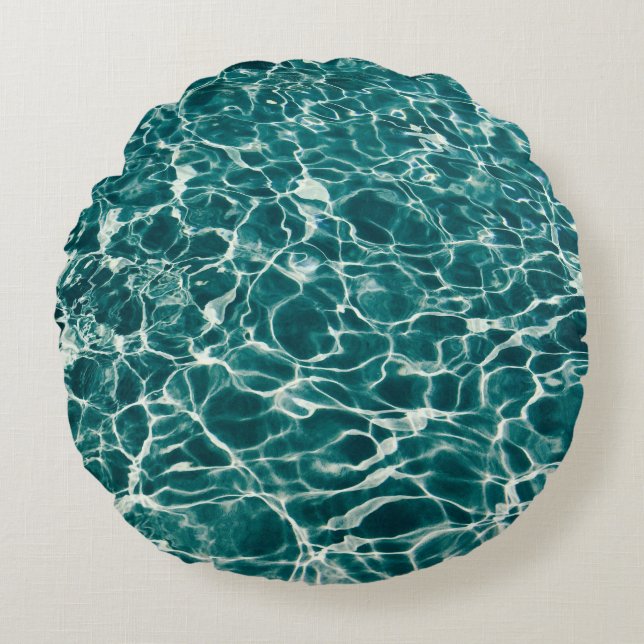 Waterpool oceaan blauw groen rond kussen (Voorkant)
