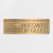 Waterproof Beeswax Lip Gloss Label with Gold Bee (Design 1)