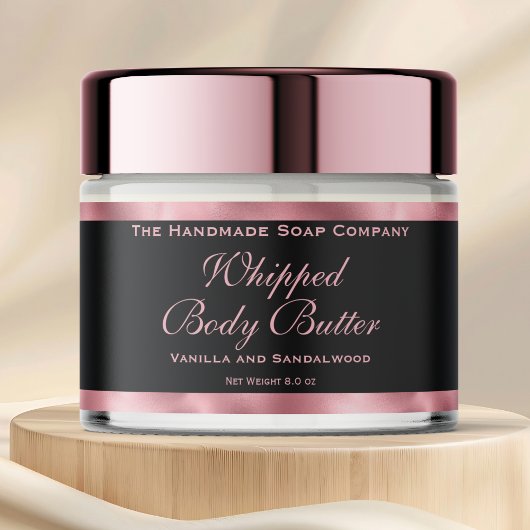 Waterproof Body Butter Jar Label Black & Pink Foil Waterfles Etiket