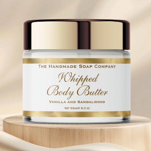 Waterproof Body Butter Jar Label White & Gold Foil Waterfles Etiket