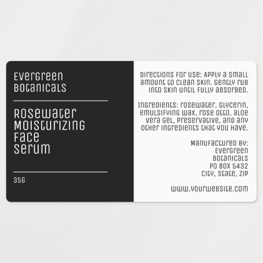 waterproof modern black white dropper bottle label (Design 1)