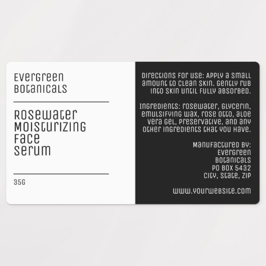 waterproof modern white black dropper bottle label (Design 1)