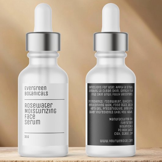 waterproof modern white black dropper bottle label