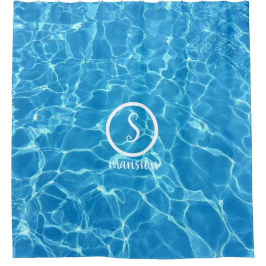 Waterreflectie met Logo en tekst S Douchegordijn (Voorkant)