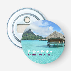 Waterresort op Bora Bora met tekst Button Flesopener