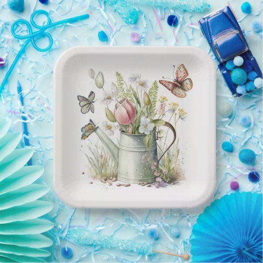 Waterscan met tulpen en vlinders papieren bordje (Feest)