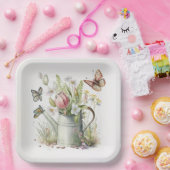 Waterscan met tulpen en vlinders papieren bordje (Feest)