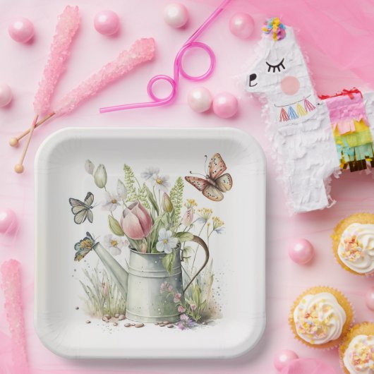 Waterscan met tulpen en vlinders papieren bordje (Feest)