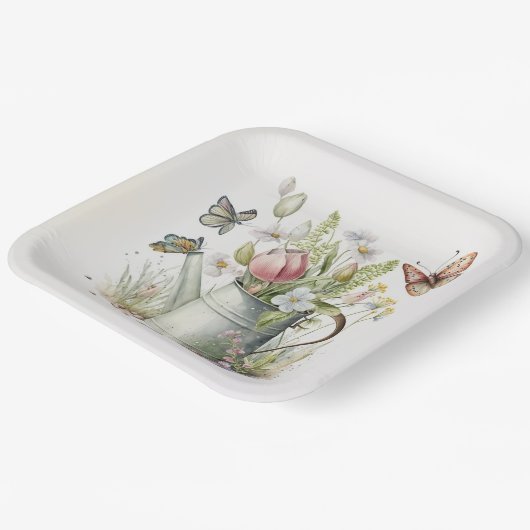 Waterscan met tulpen en vlinders papieren bordje (Gebogen)