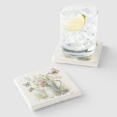 Waterscan met tulpen en vlinders stenen onderzetter (Zijkant)