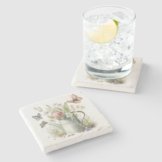 Waterscan met tulpen en vlinders stenen onderzetter (Zijkant)