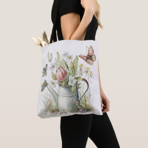 Waterscan met tulpen en vlinders tote bag