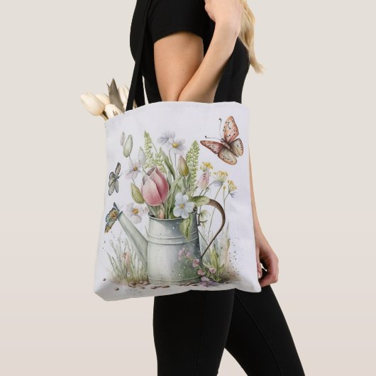 Waterscan met tulpen en vlinders tote bag (Dichtbij)