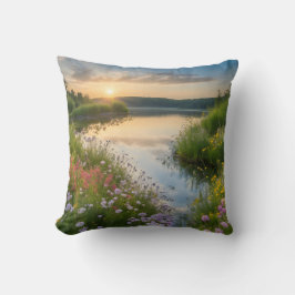 Waterscape Creek Zomer Natuur Wilde Bloemen Kussen