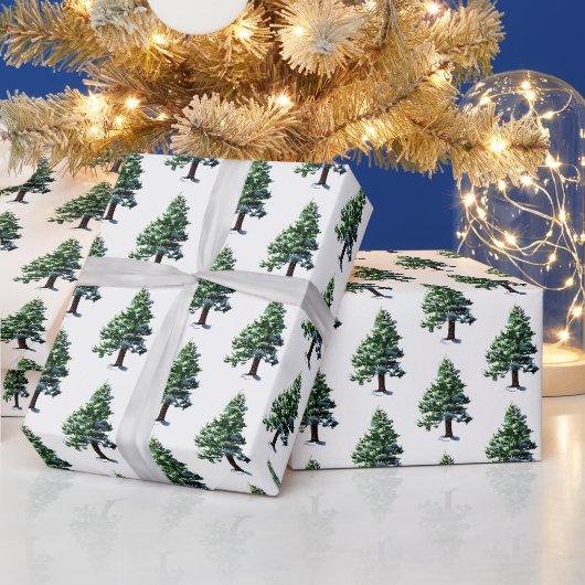 Waterscherping van een dennenboom met sneeuw cadeaupapier (Feestdagen)