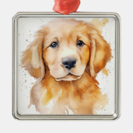 WATERSCHILDERIJ MOOIE GOLDEN RETRIEVER HOND METALEN ORNAMENT