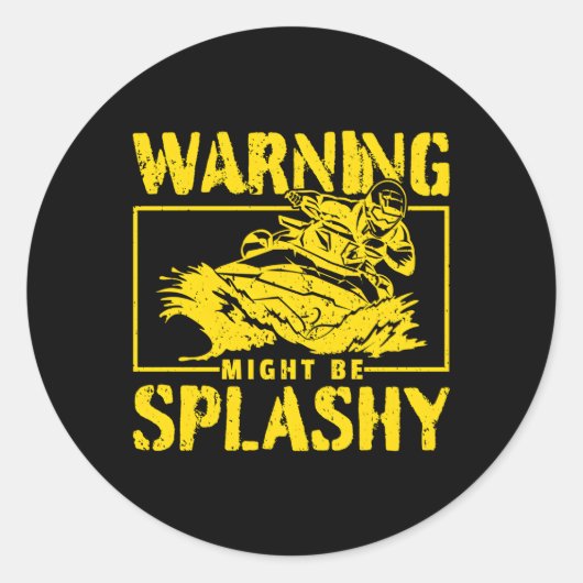 Waterscooterrijder I Warning Jet Skien Ronde Sticker (Voorkant)